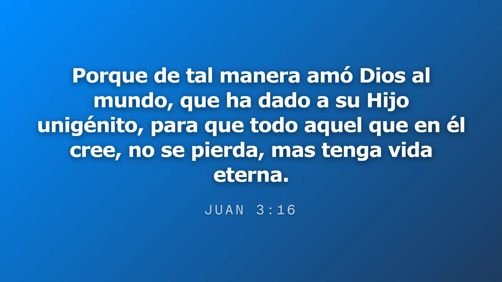 Proyección en vivo de Juan 3:16 sobre fondo degradado, tal como la ve la congregación